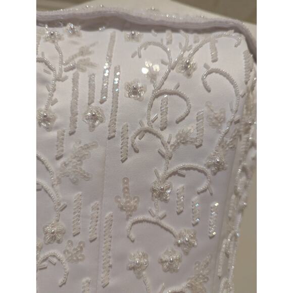 Strapless Corset Floral Beaded Basque Waist Debutant Ball Gown Wedding Dress Sz8 - Picture 7 of 15